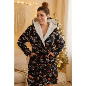 Vera Bradley Hooded Cozy Life Robe Merry Mischief Woodland Animals Size L/XL